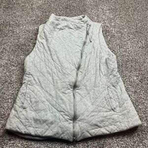 Eileen Fisher Quilted Vest Womens M Gray Mock Neck Zip Front Minimalist